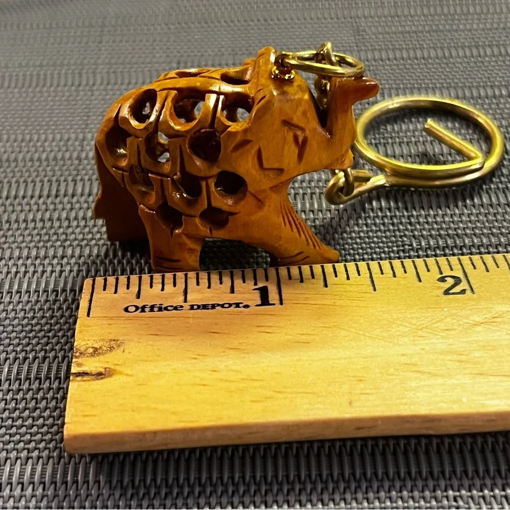 Hand Carved Wooden Elephant Good Luck Key Chain